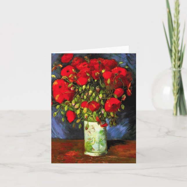 Van Gogh Vase With Red Poppies Note Card (Front)
