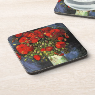 Van Gogh Vase with Red Poppies, Vintage Fine Art Coaster