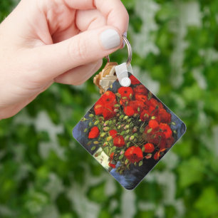 Van Gogh Vase with Red Poppies, Vintage Fine Art Key Ring