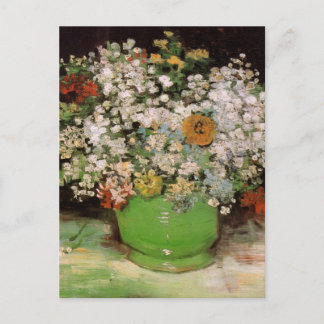 Van Gogh Vase with Zinnias and Flowers, Fine Art Postcard