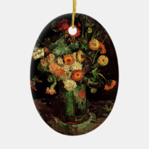 Van Gogh Vase with Zinnias and Geraniums Fine Art Ceramic Tree Decoration