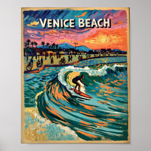 Van Gogh Venice Beach Surf California Retro Travel Poster