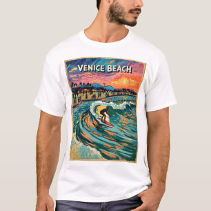 Van Gogh Venice Beach Surf California Retro Travel T-Shirt