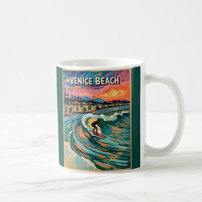 Van Gogh Venice Beach Surfing California Retro Coffee Mug (Right)
