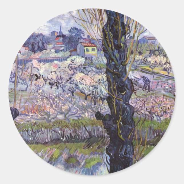 Van Gogh View Arles Flowering Garden Classic Round Sticker (Front)