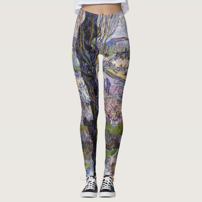 Van Gogh View Arles Flowering Garden Leggings (Front)