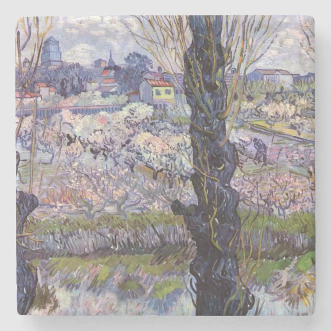 Van Gogh View Arles Flowering Garden Stone Coaster (Front)