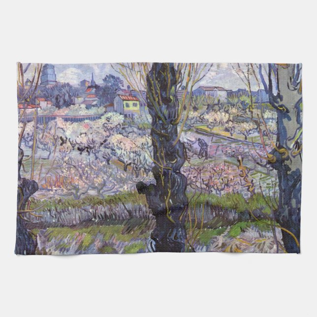 Van Gogh View Arles Flowering Garden Tea Towel (Horizontal)