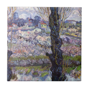 Van Gogh View of Arles Flowering Orchards Tile