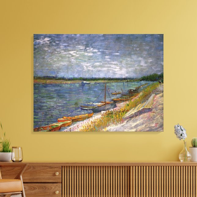 Van Gogh View of River with Rowing Boats, Fine Art Canvas Print (Insitu(LivingRoom))