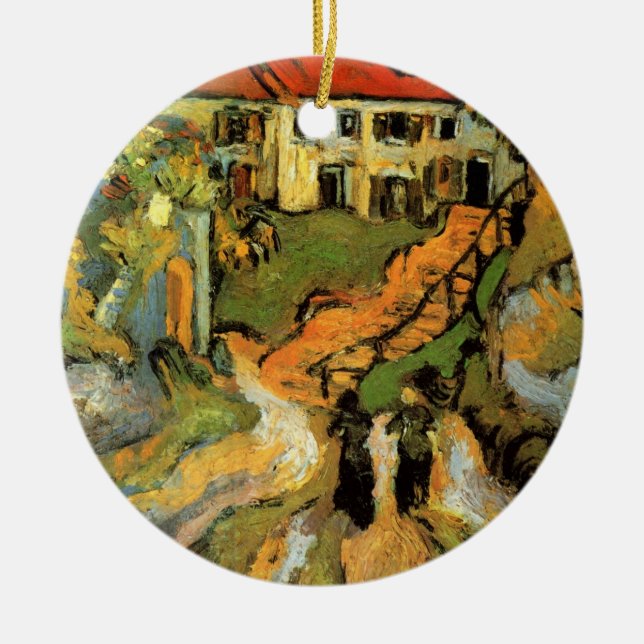 Van Gogh Village Street and Steps Auvers, Figures Ceramic Tree Decoration (Front)