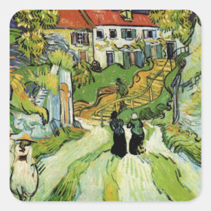 Van Gogh Village Street and Steps Auvers, Figures Square Sticker