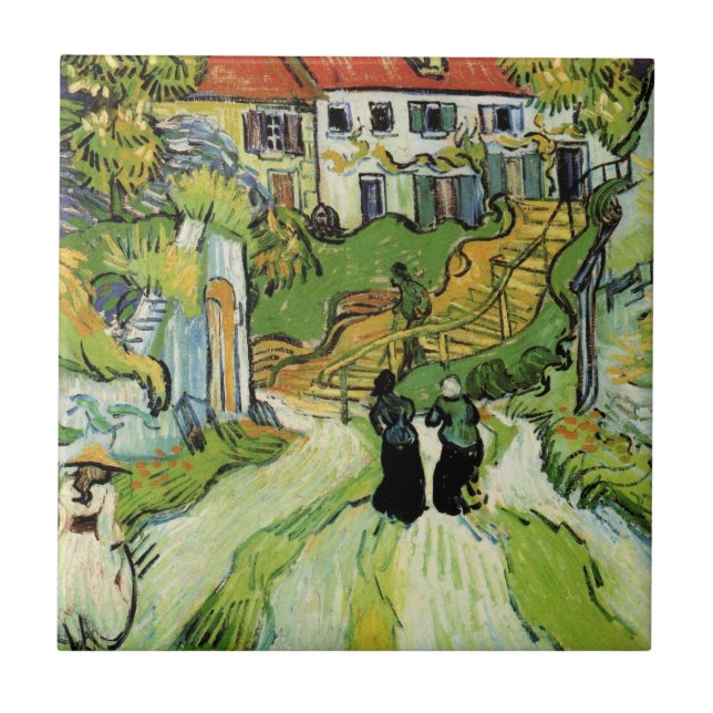 Van Gogh Village Street and Steps Auvers, Figures Tile (Front)
