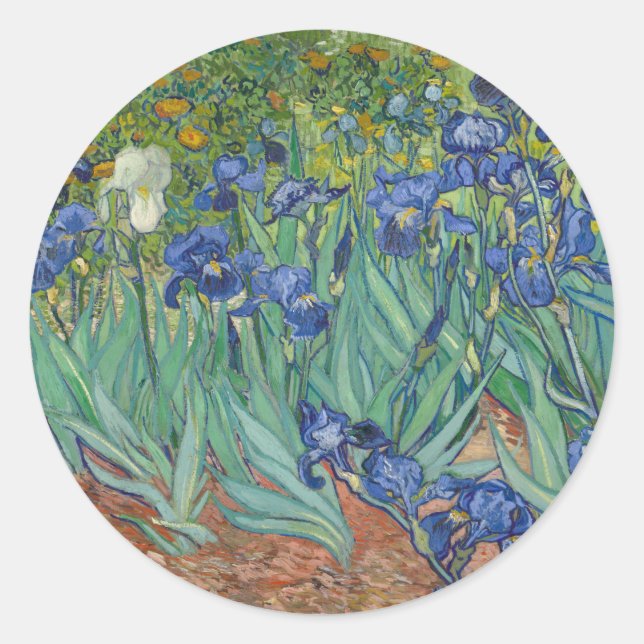 Van Gogh Vintage Irises   Classic Round Sticker (Front)