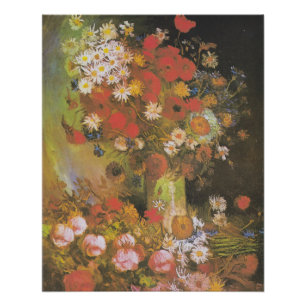 Van Gogh Vintage Peonies and Chrysanthemums Poster