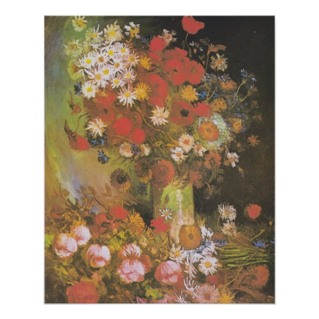 Van Gogh Vintage Peonies and Chrysanthemums Poster (Front)