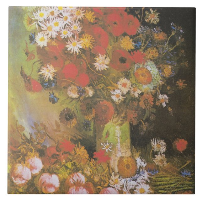 Van Gogh Vintage Peonies and Chrysanthemums Tile (Front)