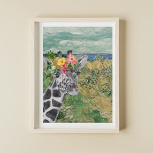 Van Gogh Wheat Field and Giraffe Compilation Poster