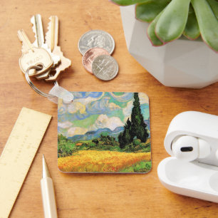 Van Gogh Wheat Field w Cypresses at Haute Galline Key Ring