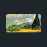 Van Gogh Wheat Field w Cypresses at Haute Galline Label<br><div class="desc">Wheat Field with Cypresses at the Haute Galline Near Eygalieres by Vincent van Gogh is a vintage fine art post impressionism nature landscape painting. White clouds are swirling in the blue sky with fields of wheat and cypress trees on a farm. About the artist: Vincent Willem van Gogh (1853 -1890)...</div>