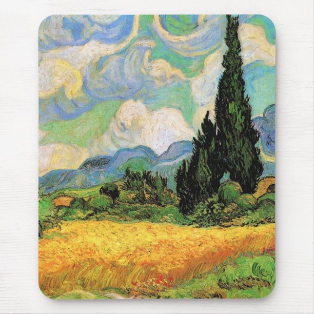 Van Gogh Wheat Field w Cypresses at Haute Galline Mouse Mat (Front)