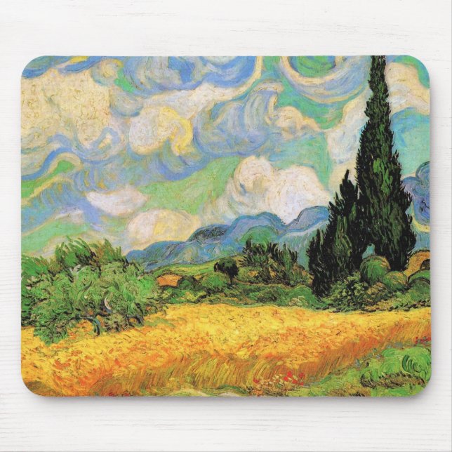 Van Gogh Wheat Field w Cypresses at Haute Galline Mouse Mat (Front)