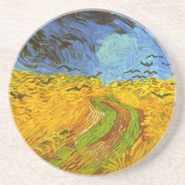 Van Gogh Wheat Field with Crows, Vintage Fine Art Coaster (Front)