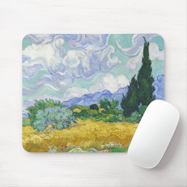 Van Gogh Wheat Field with Cypresses Art Mouse Mat (With Mouse)