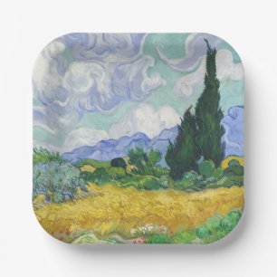 Van Gogh Wheat Field with Cypresses Art Paper Plate