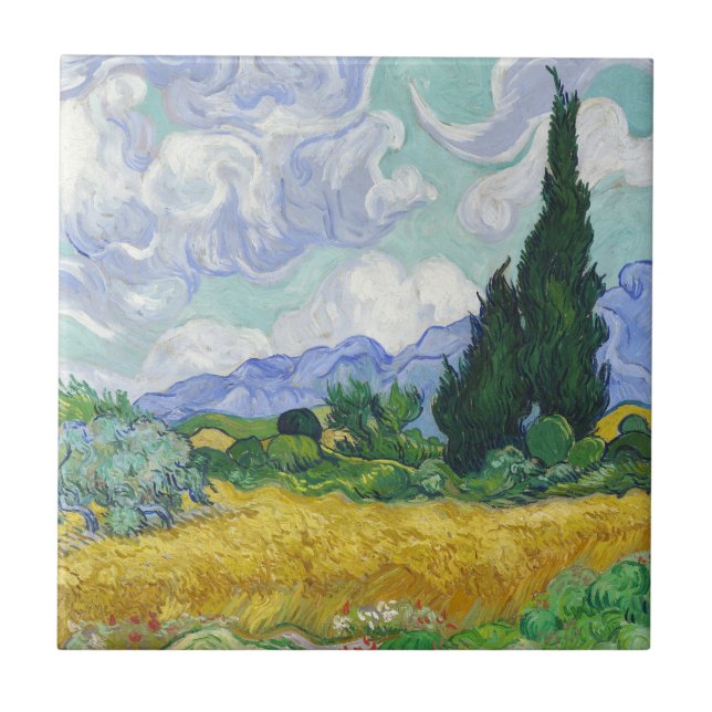Van Gogh Wheat Field with Cypresses Art Tile (Front)