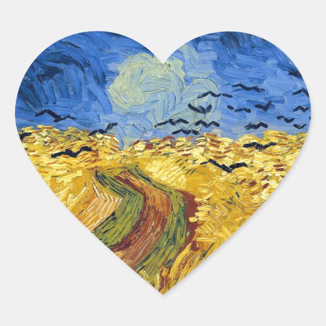 Van Gogh Wheat Fields impressionist Painting Heart Sticker (Front)