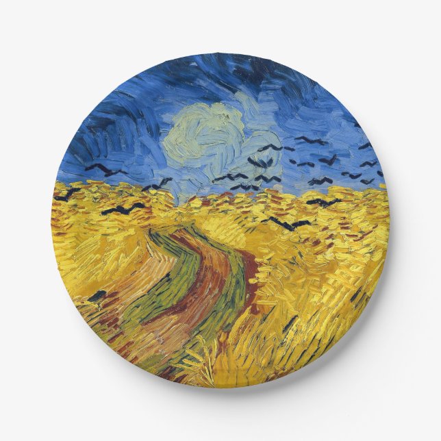 Van Gogh Wheat Fields impressionist Painting Paper Plate (Front)