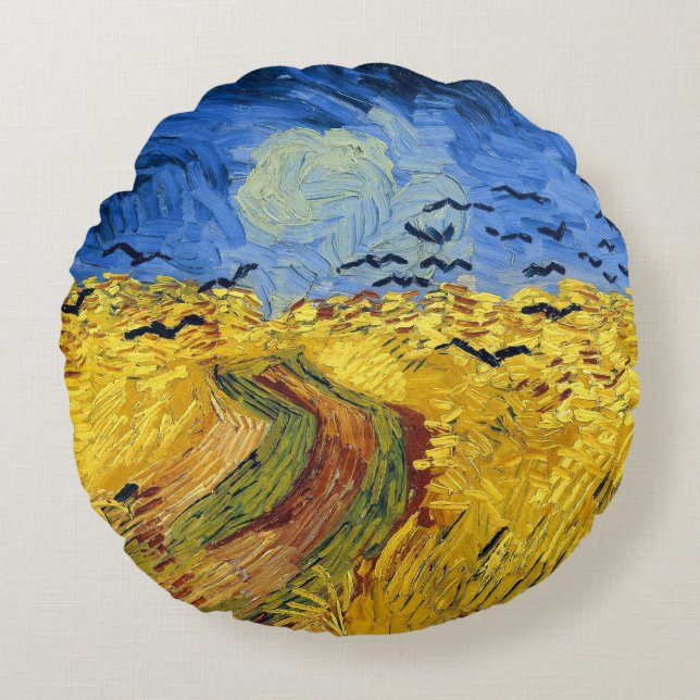 Van Gogh Wheat Fields impressionist Painting Round Cushion (Front)