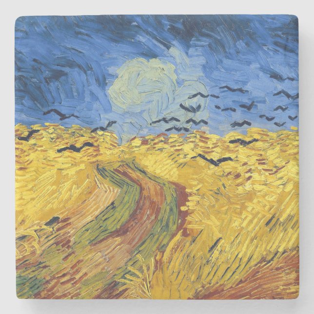 Van Gogh Wheat Fields impressionist Painting Stone Coaster (Front)