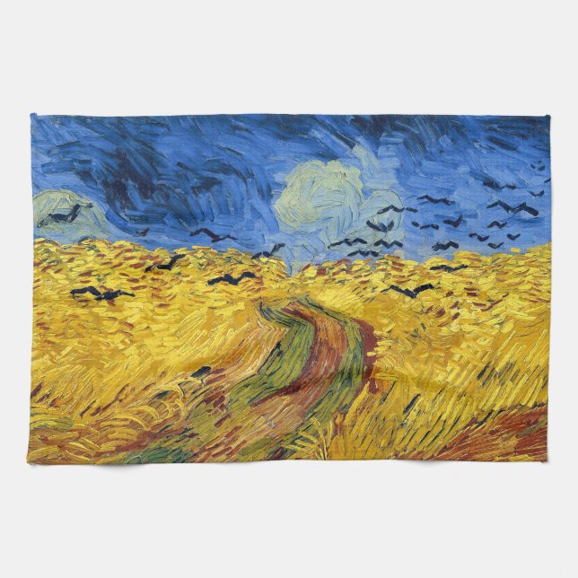 Van Gogh Wheat Fields impressionist Painting Tea Towel (Horizontal)