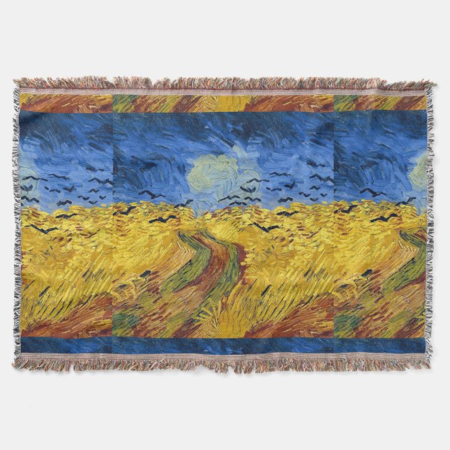 Van Gogh Wheat Fields impressionist Painting Throw Blanket (Front)