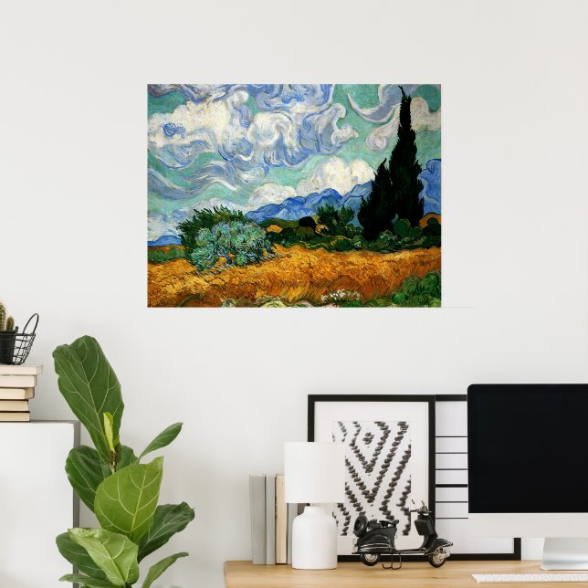 Van Gogh - Wheatfield with Cypress Tree, Poster (Home Office)