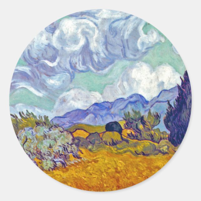 Van Gogh - Wheatfield With Cypresses Classic Round Sticker (Front)