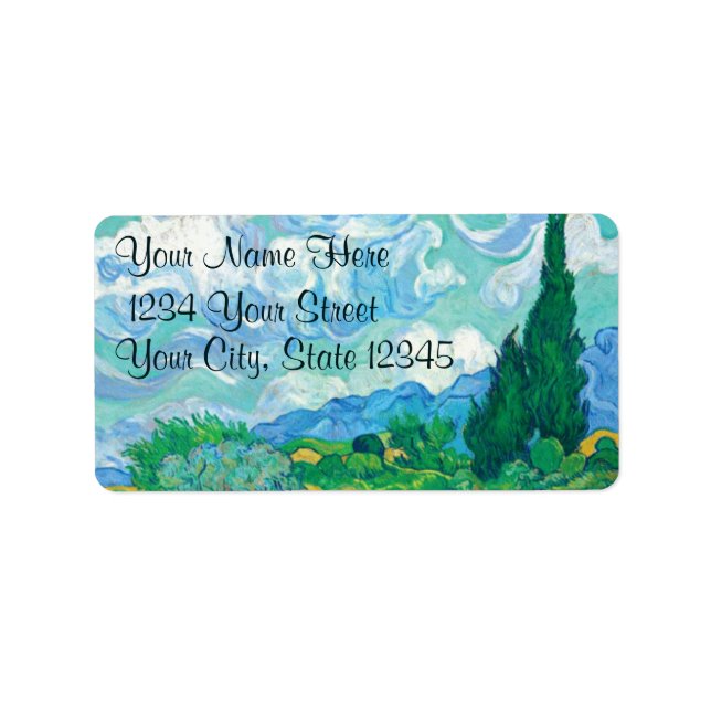 Van Gogh Wheatfield with Cypresses Green and Blue Label (Front)