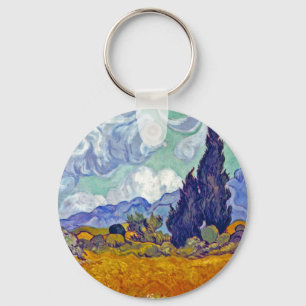 Van Gogh - Wheatfield With Cypresses Key Ring