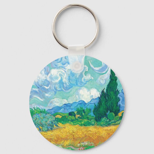 Van Gogh Wheatfield with Cypresses Key Ring (Front)