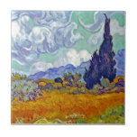 Van Gogh - Wheatfield With Cypresses Tile<br><div class="desc">Vincent Van Gogh's Wheatfield With Cypresses. Oil on canvas from 1889 shows a golden field of wheat, a tall cypress tree, olive trees and the Les Alpilles mountains as seen from Van Gogh's window at the asylum at Saint-Remy. Keywords: Cypress, Tree, Cornfield, Landscape, Painting Unlike similar stores, Art Lover's Cafe...</div>