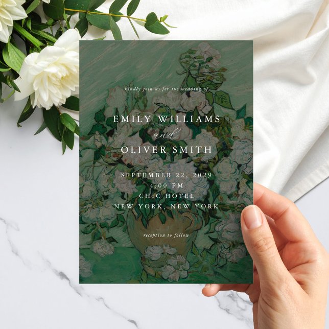 Van Gogh White Rose Flowers Floral Wedding Invitation (Creator Uploaded)