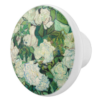 Van Gogh White Roses Art Ceramic Knob