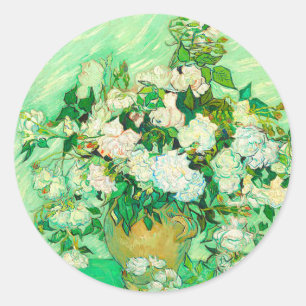 Van Gogh White Roses Classic Round Sticker