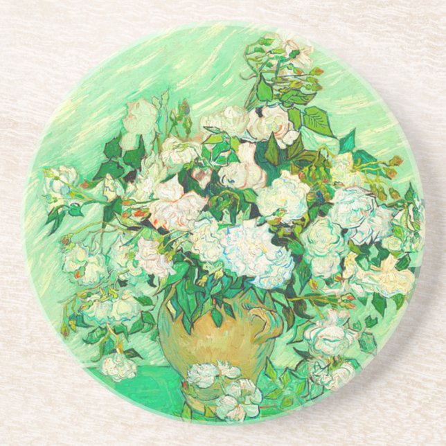 Van Gogh White Roses Coaster (Front)