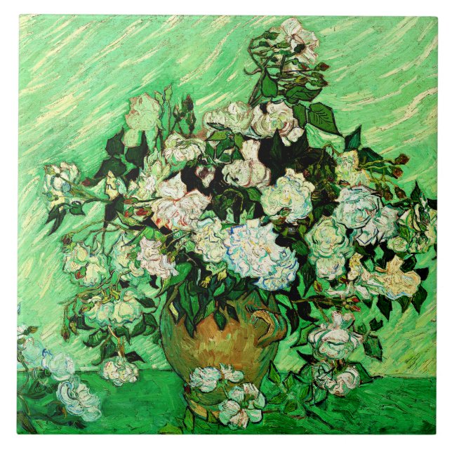 Van Gogh - White Roses, famous painting, Tile (Front)