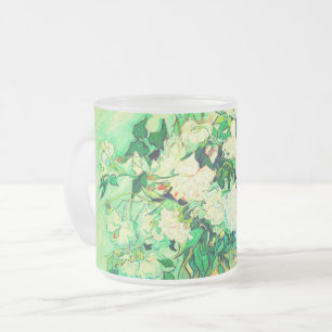Van Gogh White Roses Frosted Glass Coffee Mug