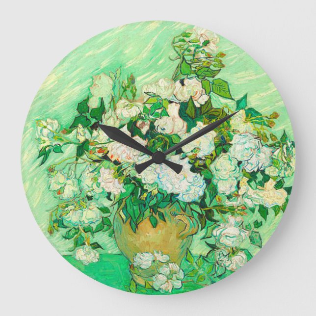 Van Gogh White Roses Large Clock (Front)