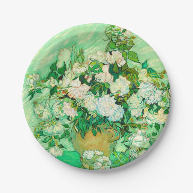 Van Gogh White Roses Paper Plate (Front)
